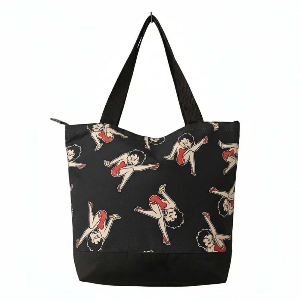 Betty Boop Black Tote Bag with Cartoon Print